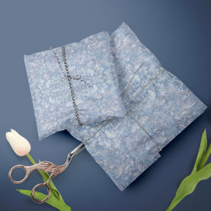 Papier Mousseline Feuillage floral ancien Découpage bleu et blanc