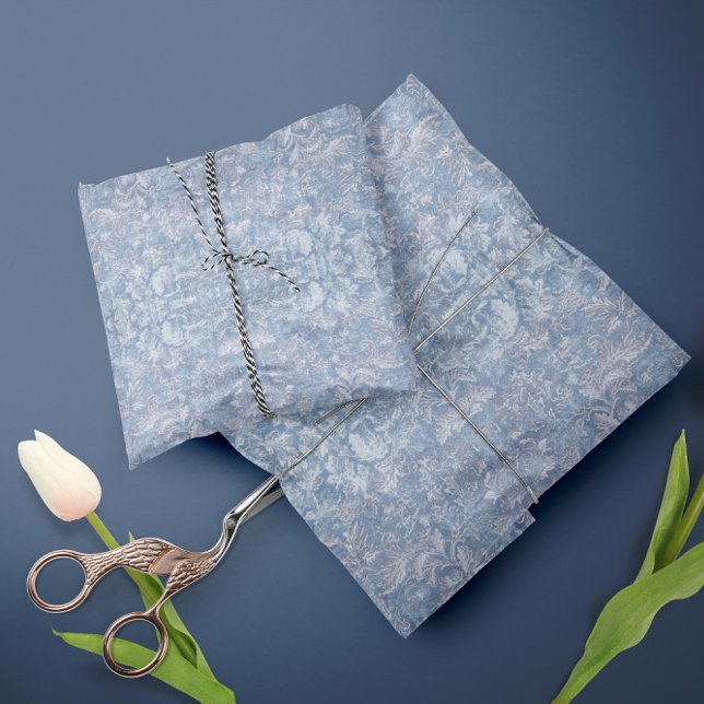 Papier Mousseline Feuillage floral ancien Découpage bleu et blanc (Créateur téléchargé)