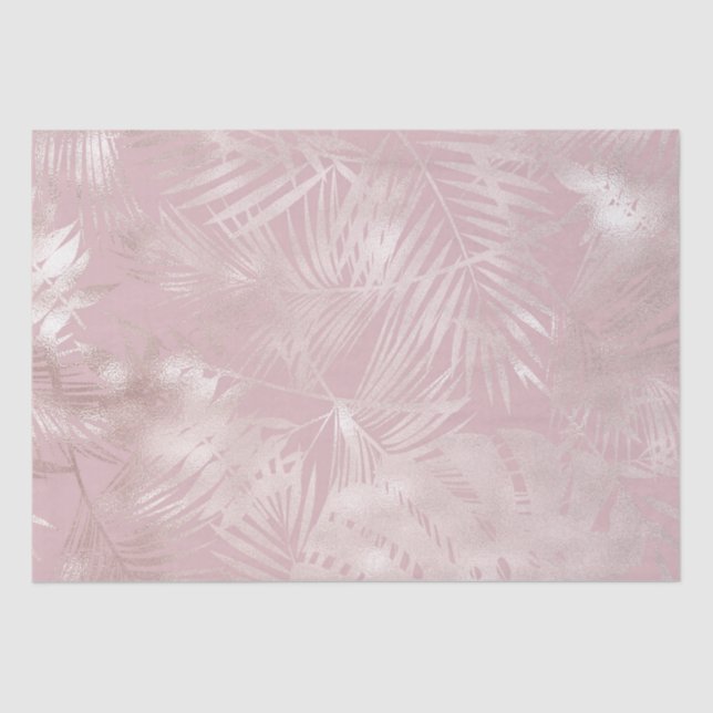 Papier Mousseline feuillage tropical broussailleux rose or faux feui (Recto)