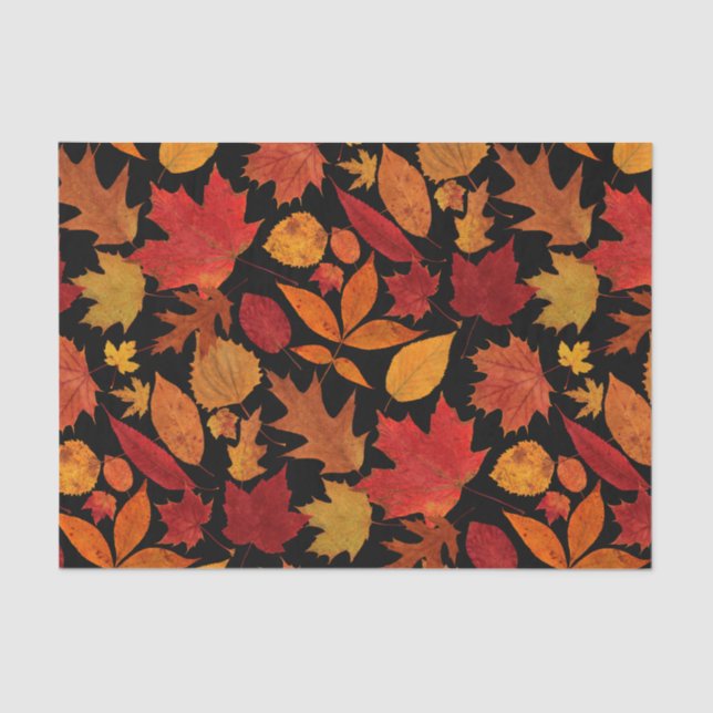 Papier Mousseline Feuille d'automne sur le noir (Recto)