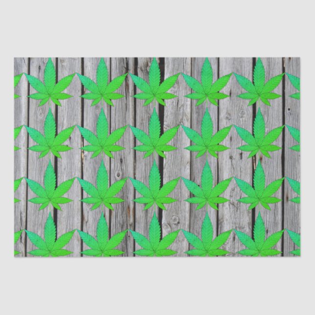 Papier Mousseline Feuille de mauvaises herbes sur clôture en bois ru (Recto)