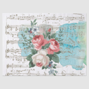 Papier Mousseline Feuille d'eau rose rose bleu Musique Vintage