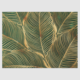 Papier Mousseline Feuille d'or Forêt verte Élégant Motif