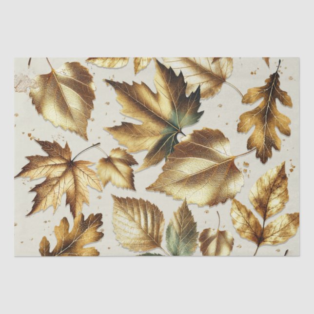 Papier Mousseline Feuille d'or Mariage de automne beige amande (Recto)
