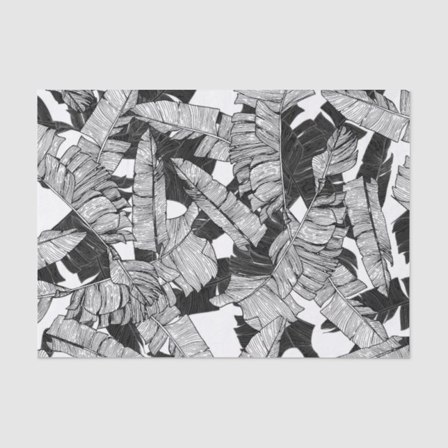 Papier Mousseline Feuille tropical noir et blanc moderne de banane (Recto)