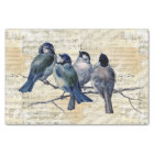Feuille Vintage Blue Birds Music Tissus Paper
