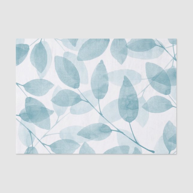 Papier Mousseline Feuilles Aquarelle Turquoise doux (Recto)