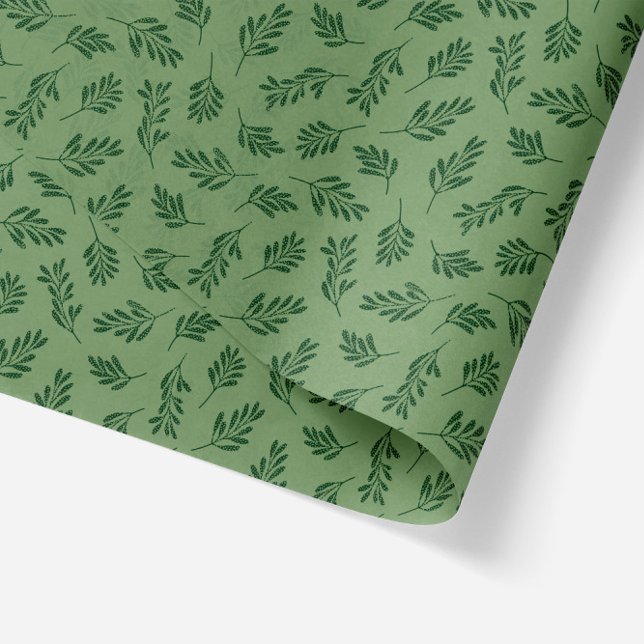 Papier Mousseline Feuilles botaniques texturés verts (textured leaves in monochrome green - transparent tissue paper)