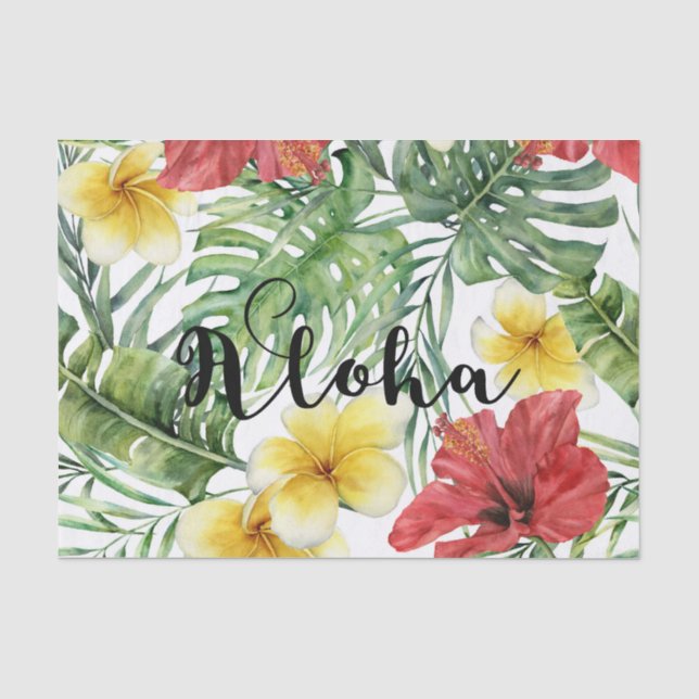 Papier Mousseline Feuilles botaniques tropicaux et fleurs Floral Alo (Recto)