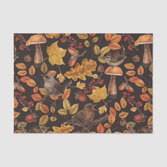 Papier Mousseline Feuilles d'automne, baies, champignons et fleurs (Recto)