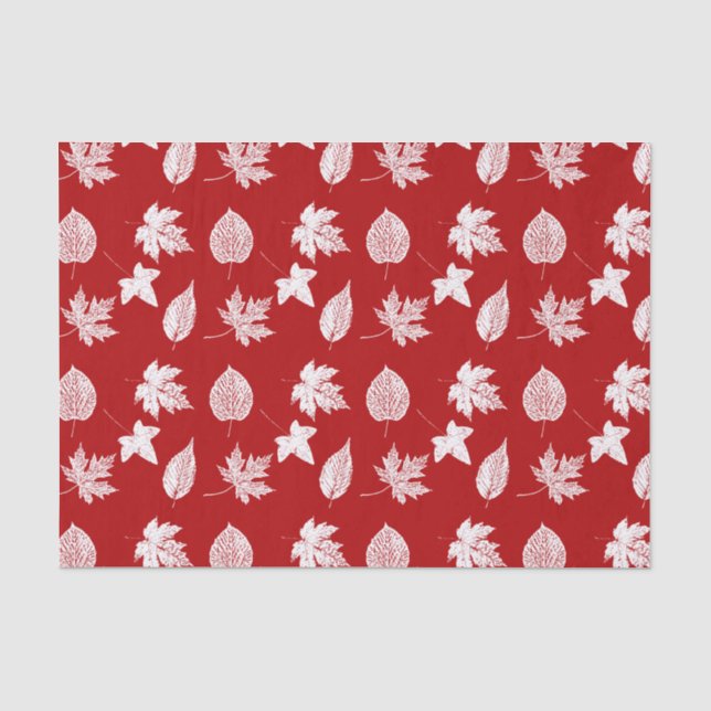 Papier Mousseline Feuilles d'automne - blanc et rouge foncé (Recto)