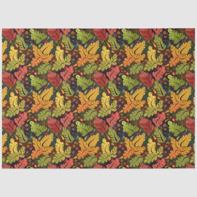 Papier Mousseline Feuilles d'automne d'or, de rouille Brown et vert (Recto)
