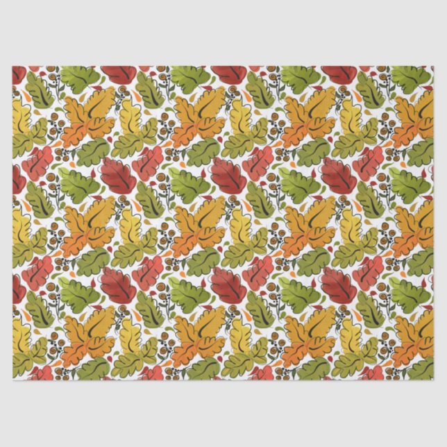 Papier Mousseline Feuilles d'automne en or, vert et rouille Brown (Recto)