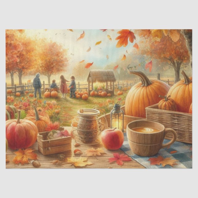 Papier Mousseline Feuilles d'automne et découpage Citrouille (Recto)