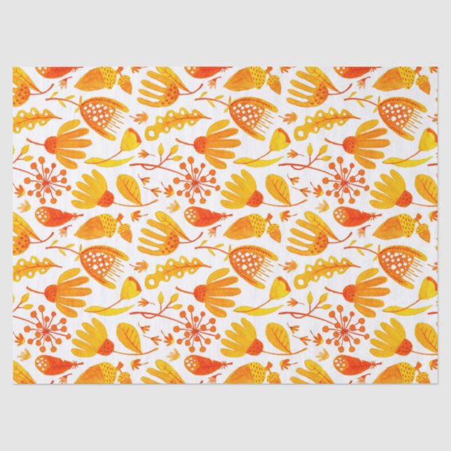 Papier Mousseline Feuilles d'automne jaune or et Motif de feuillage (Recto)