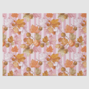 Papier Mousseline Feuilles d'automne rose et Motif d'Acorns - automn