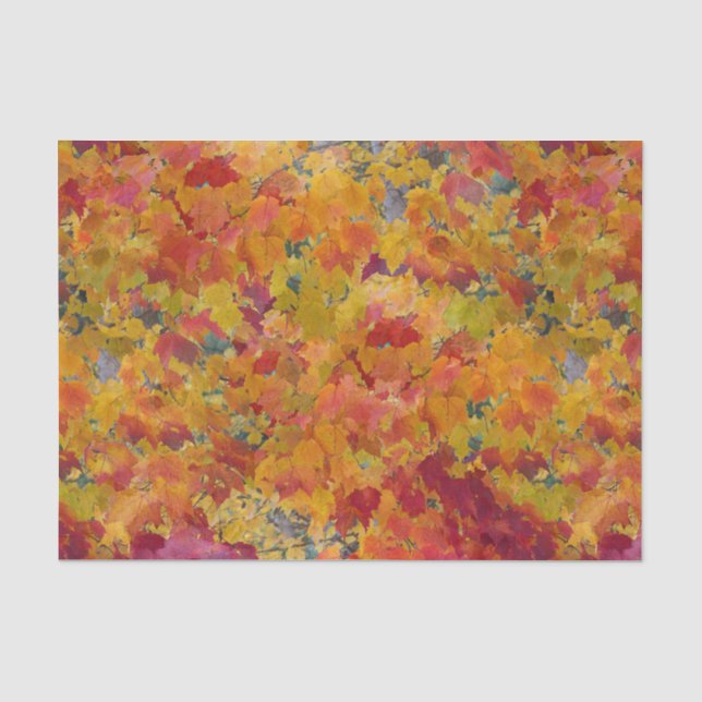 Papier Mousseline Feuilles d'automne Rouge Or Orange Aquarelle (Recto)
