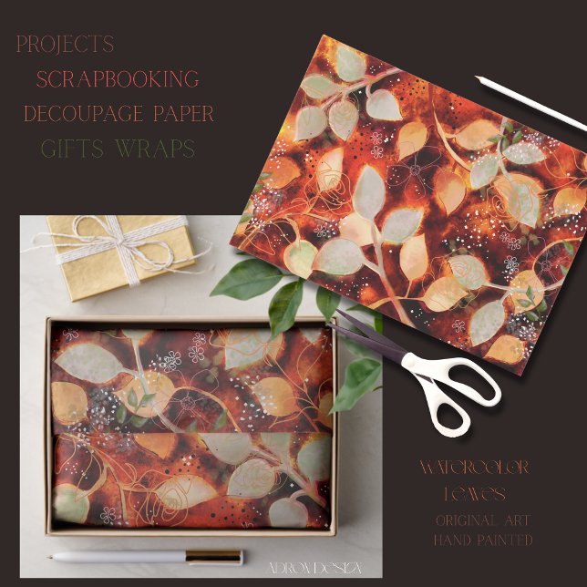 Papier Mousseline Feuilles d'automne vibrantes Aquarelle Papier Tiss (Vibrant Fall Leaves Watercolor Tissue Paper)