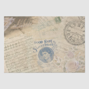 Papier Mousseline Feuilles de musique vintage Rose Pocket Watch Deco