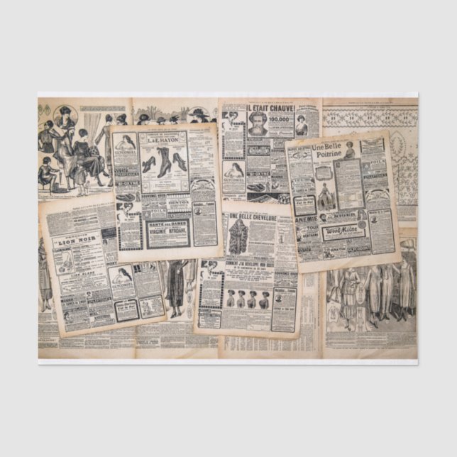 Papier Mousseline Feuilles de publicité de journaux anciens Découpag (Recto)