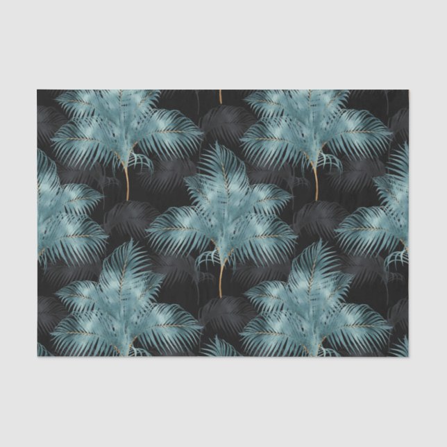 Papier Mousseline Feuilles d'été de Métallurgie Bleu & Gold Palm  (Recto)