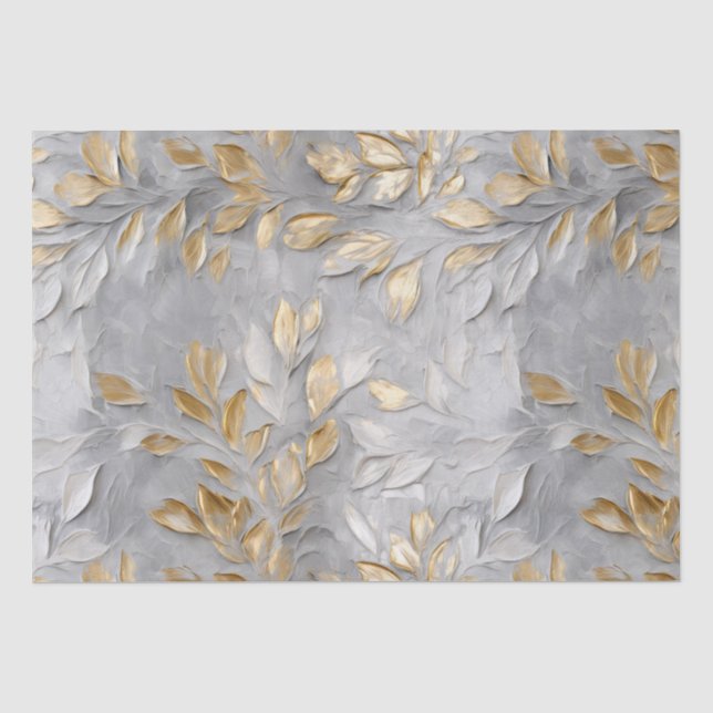 Papier Mousseline Feuilles d'or gris argent (Recto)