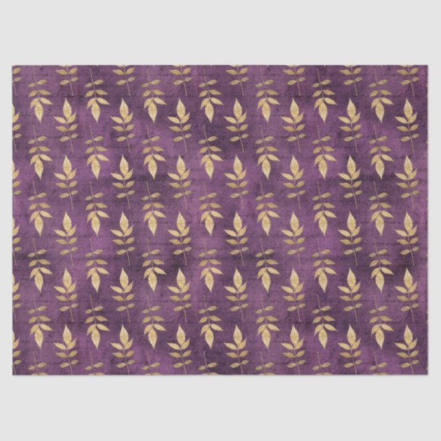 Papier Mousseline Feuilles d'or métallique sur le dénouement violet (Recto)