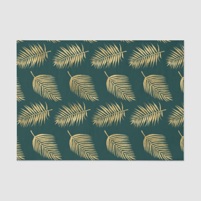 Papier Mousseline Feuilles d'or modernes contre le découpage vert (Recto)