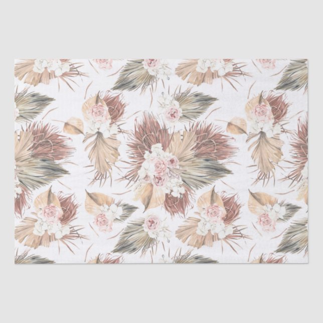 Papier Mousseline Feuilles élégants de palmiers séchés et fleurs tro (Recto)