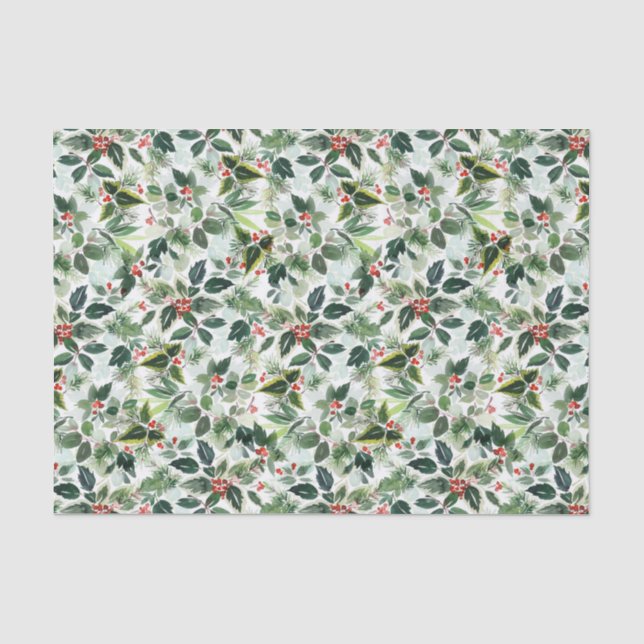 Papier Mousseline Feuilles et fraises d'hiver variés Noël (Recto)