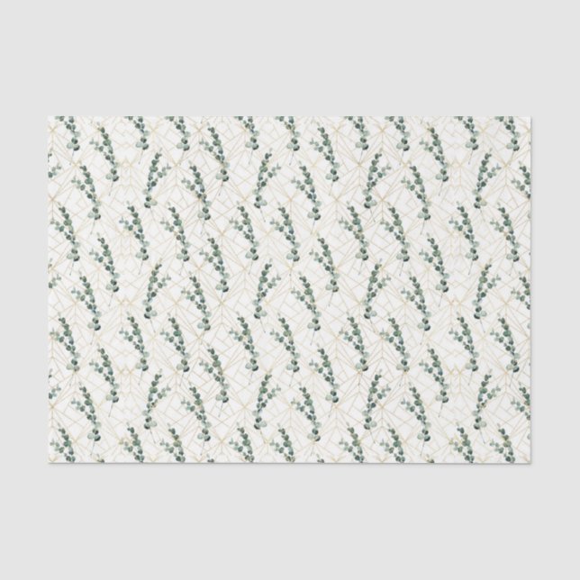 Papier Mousseline Feuilles Eucalyptus avec Motif géométrique or (Recto)