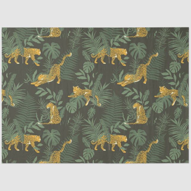 Papier Mousseline Feuilles exotiques modernes et Motif léopard (Recto)