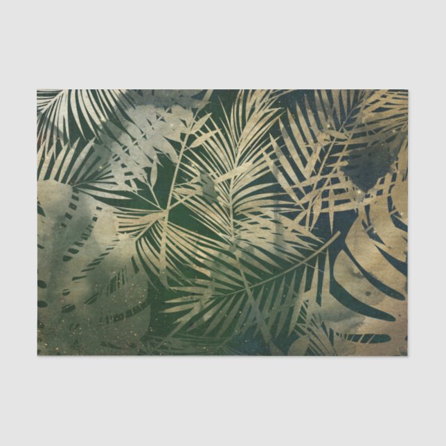 Papier Mousseline Feuilles Green et Gold Palm (Recto)