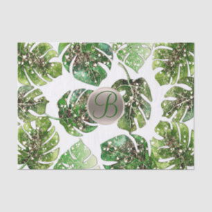Papier Mousseline Feuilles Tropicales Paillettes Dorées Chic Monogra