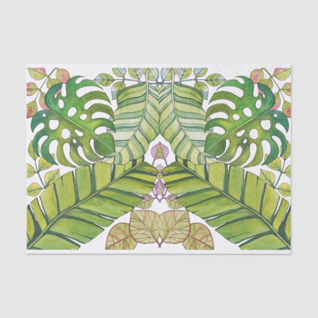 Papier Mousseline Feuilles Tropicaux En Aquarelle (Recto)