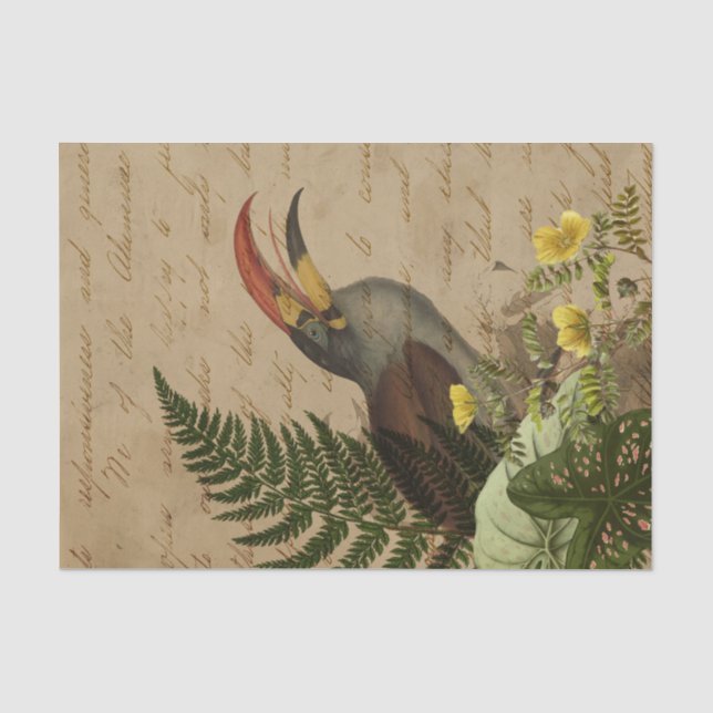 Papier Mousseline Feuilles tropicaux et Ephémère Toucan (Recto)