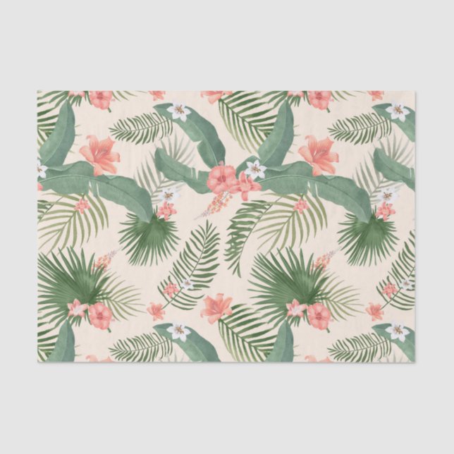 Papier Mousseline Feuilles tropicaux et fleurs Motif de la jungle   (Recto)