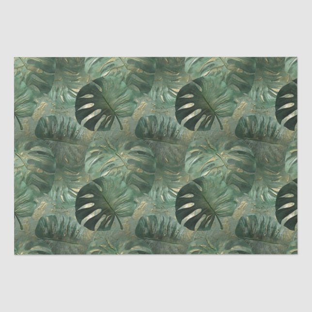 Papier Mousseline Feuilles verts tropicaux (Recto)
