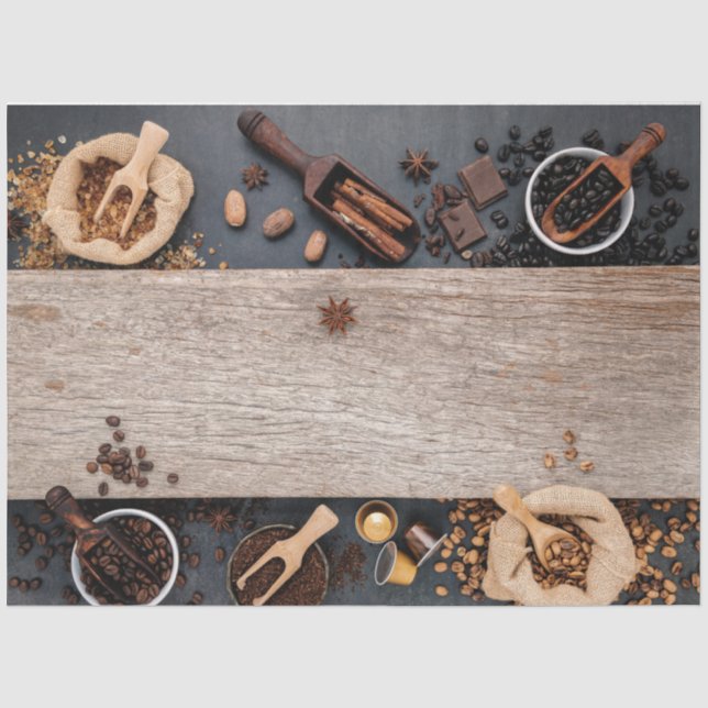Papier Mousseline Fèves de café et feuillet de découpage en bois (Recto)