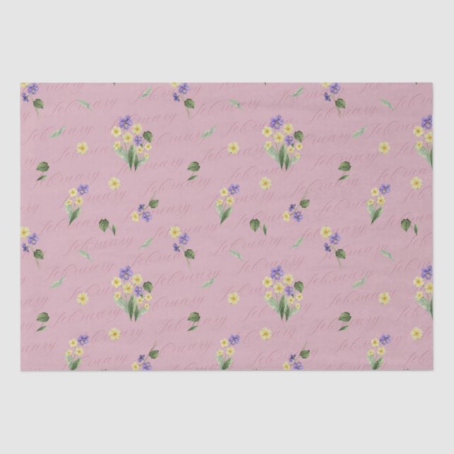 Papier Mousseline Février Mois de naissance Fleurs Primrose Violet (Recto)