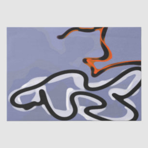 Papier Mousseline Figure avec Feline : bleu Abstrait, orange, B & W
