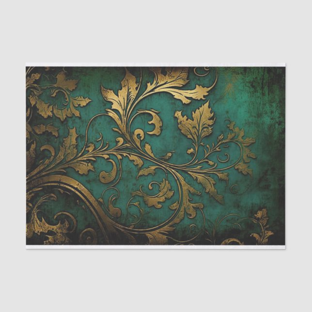 Papier Mousseline Filigree - Vert et Or (Recto)