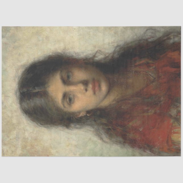 Papier Mousseline Fille au châle rouge (par Alexei Harlamoff) (Recto)