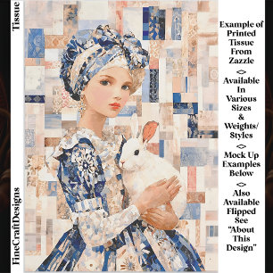 Papier Mousseline Fille au Lapin Blanc, Decoupage Patchwork EB9R
