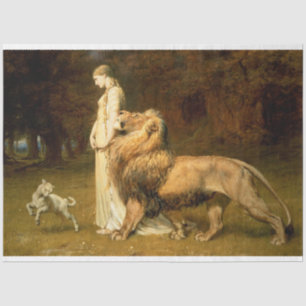 Papier Mousseline Fille avec un papier découpage mouton & lion