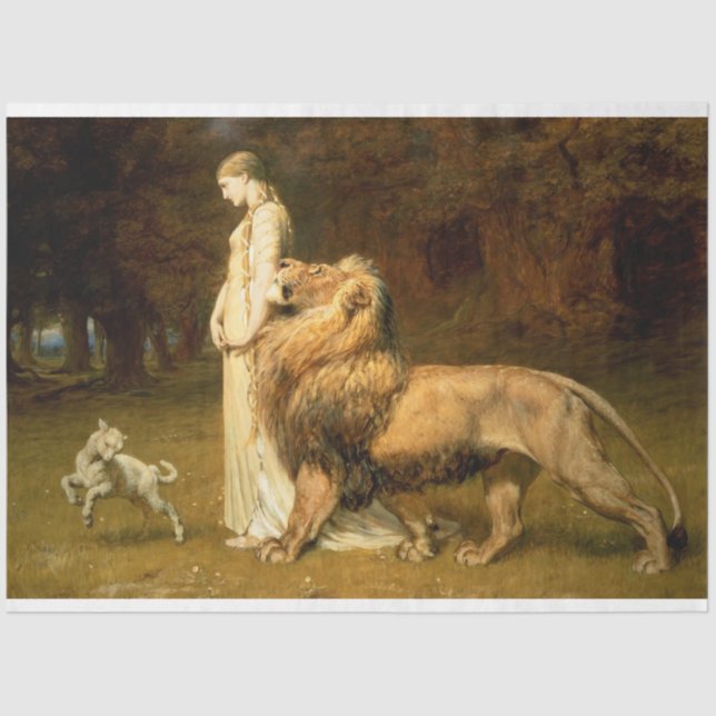 Papier Mousseline Fille avec un papier découpage mouton & lion (Recto)