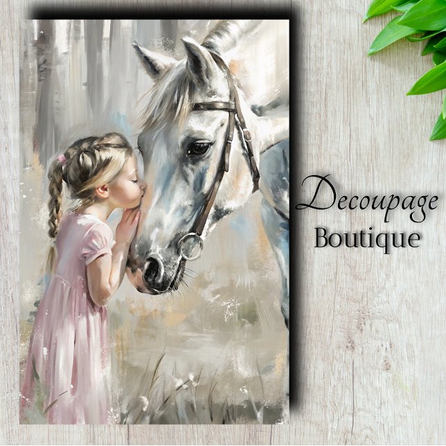 Papier Mousseline Fille Baiser Cheval Blanc Découpage (Girl With White Horse Decoupage Tissue Paper)