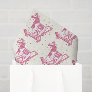 Papier Mousseline Fille Bébé Motif Cheval à Bascule Rose Vintage