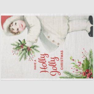 Papier Mousseline Fille de Noël Vintage et découpage Holly