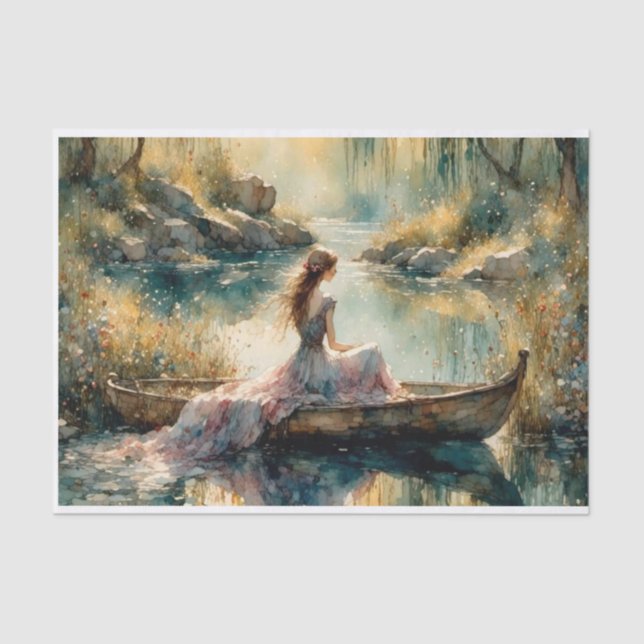 Papier Mousseline Fille du lac romantique en bois Découpage bateau e (Recto)